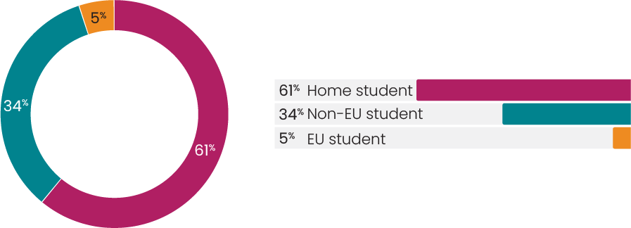 AR24 Chart - Student Domicile Donut chart showing the majority of complaints (61%) are from home students, Non-EU students account for 34% of complaints, and EU students account for 5%.