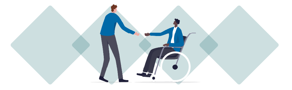AR24 Image Wheelchair Two people reaching out to each other, one in a wheelchair.