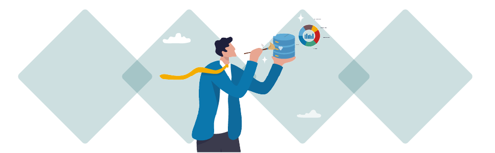 AR24 Image Data Illustration of person cleaning a database with a brush, next to a pie chart.
