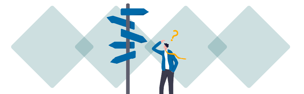 AR24 Image Signpost Illustration of a person looking confused at a signpost with many directions.
