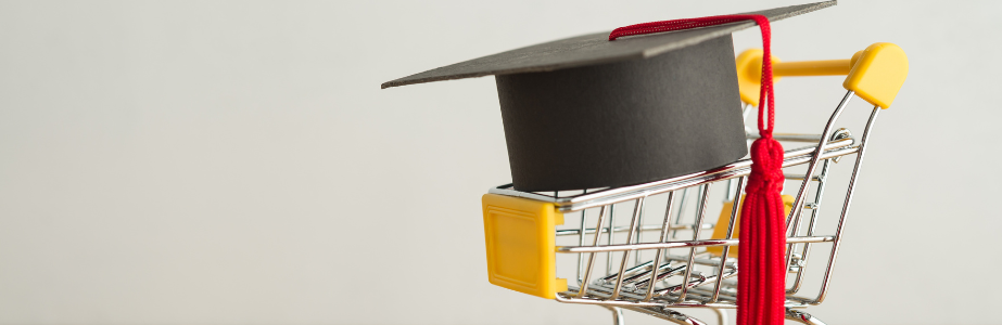 Service Issue Banner Shopping cart with a university mortarboard on top